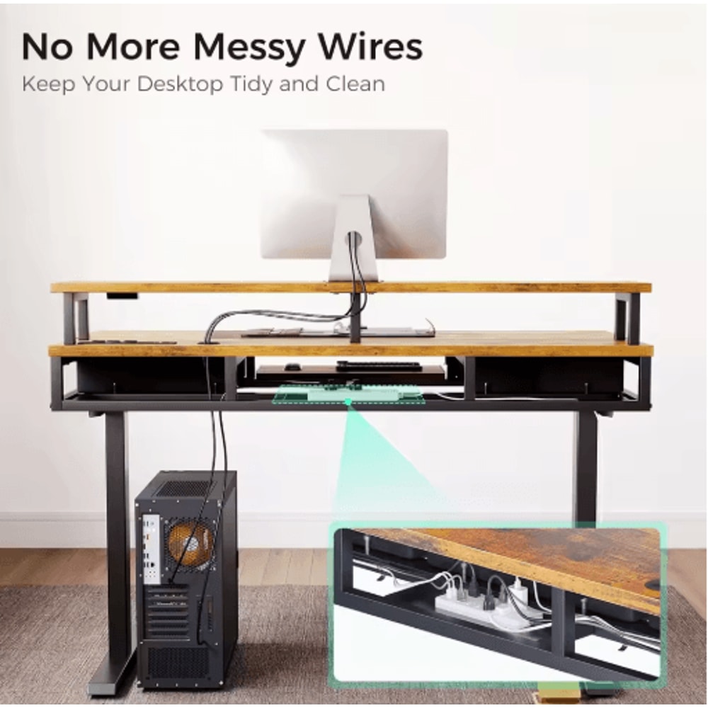 Mid Century Modern Electric Sit Stand Desk With Storage 55 Inch Adjustable Height 2