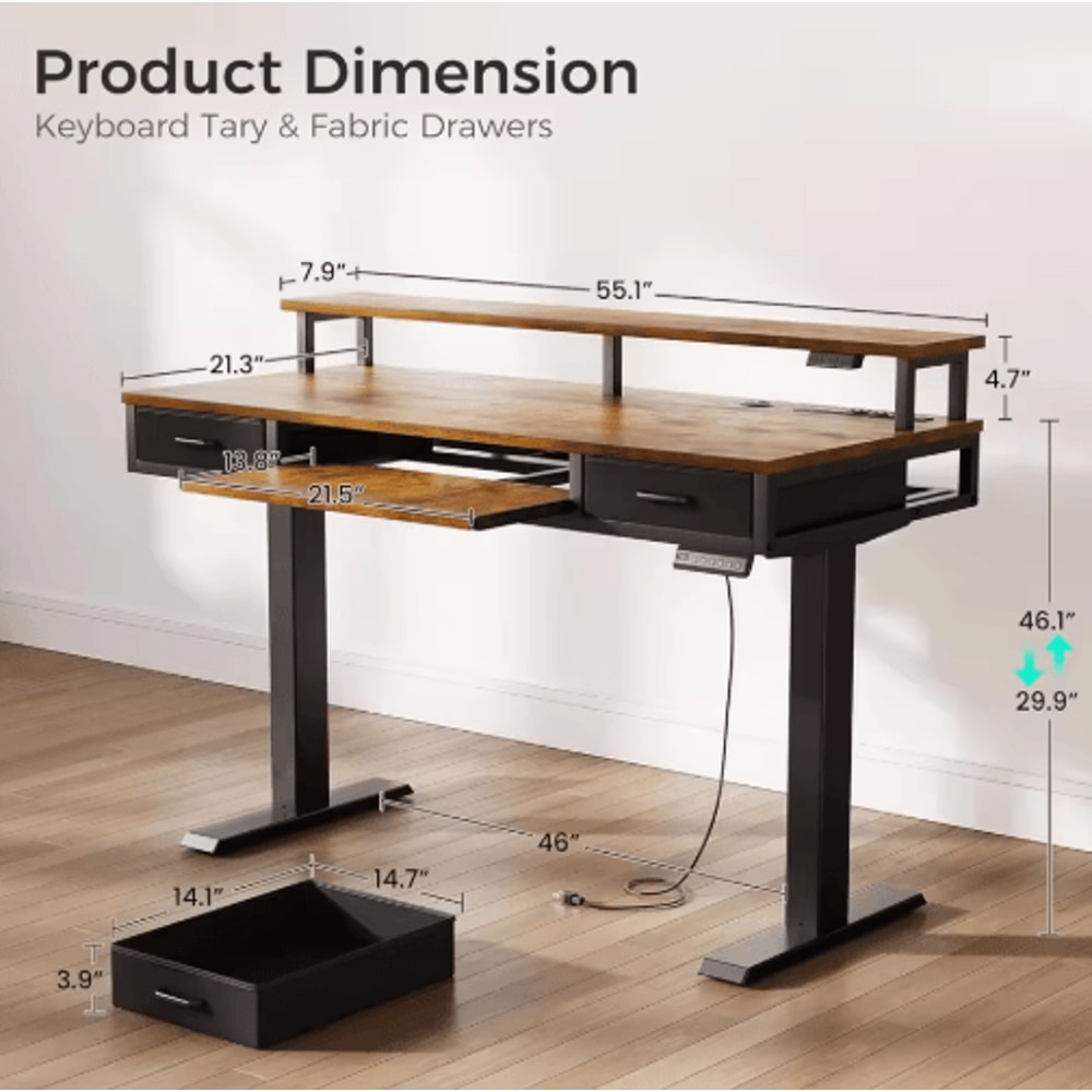 Mid Century Modern Electric Sit Stand Desk With Storage 55 Inch Adjustable Height 4