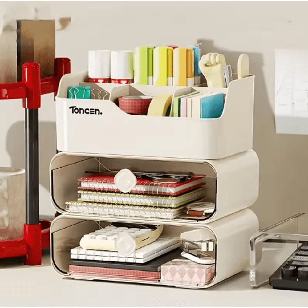 3 Layer Desk Organizer With Drawers For Office And School Supplies 7