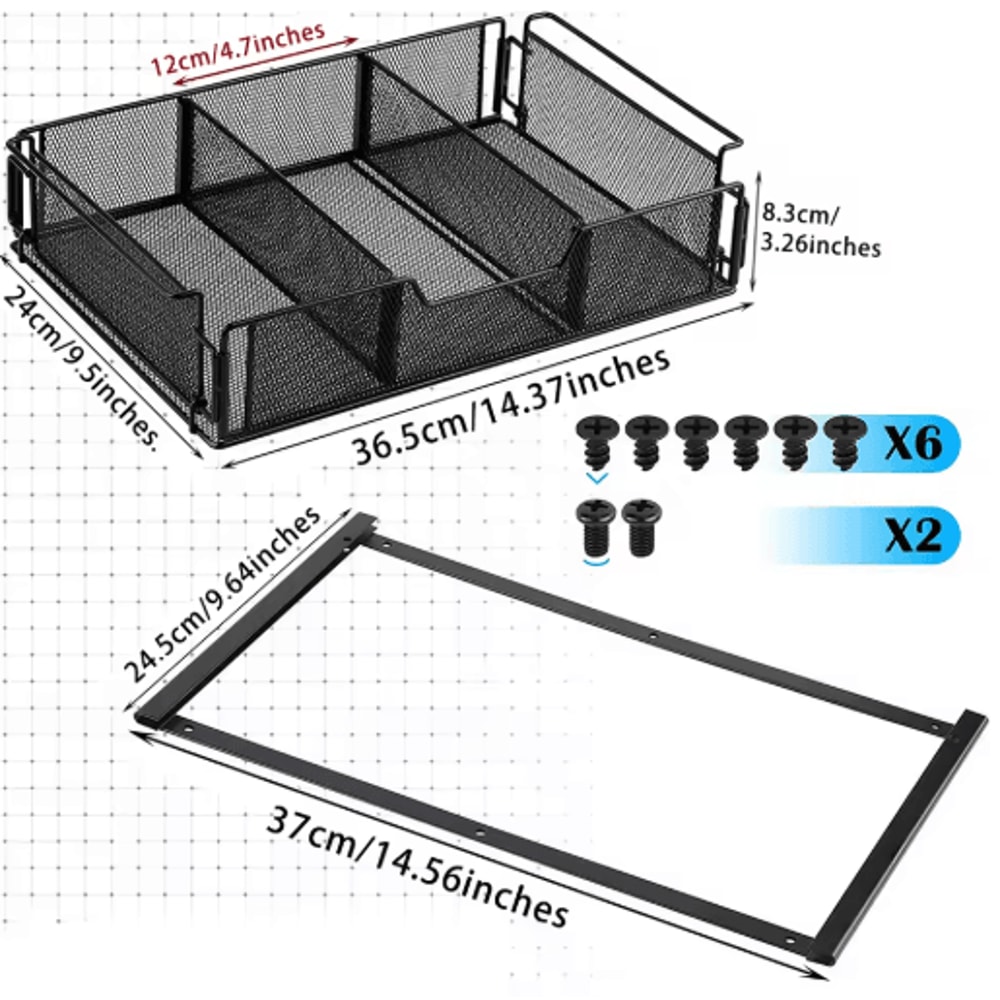 Under Desk Drawer Organizer Set With Black Desktop Storage Basket 2