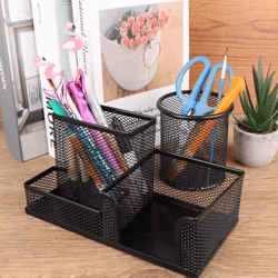 creative metal 3 grid desk organizer pen holder and file storage rack