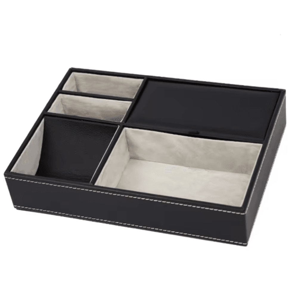 Faux Leather Mens Valet Tray Organizer With 5 Compartments For Desk Or Nightstand 1