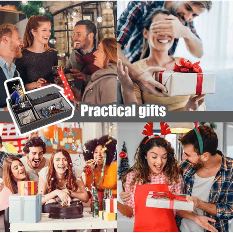 Faux Leather Mens Valet Tray Organizer With 5 Compartments For Desk Or Nightstand 2