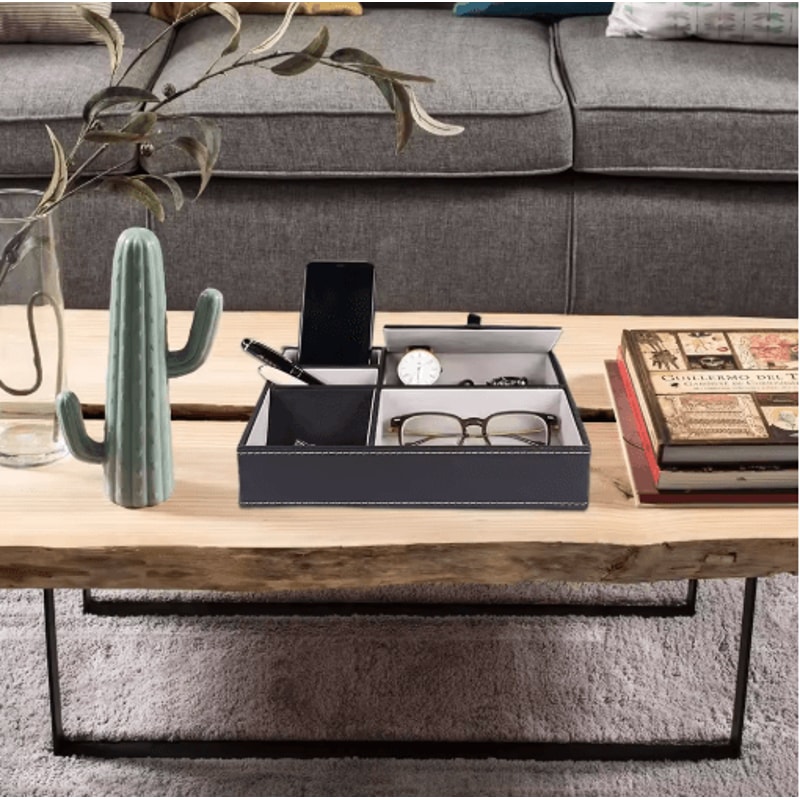 Faux Leather Mens Valet Tray Organizer With 5 Compartments For Desk Or Nightstand 3