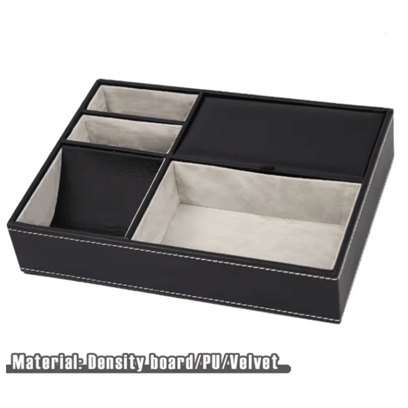 Faux Leather Mens Valet Tray Organizer With 5 Compartments For Desk Or Nightstand 6