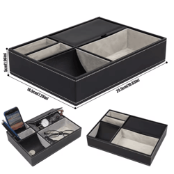 faux leather mens valet tray organizer with 5 compartments for desk or nightstand