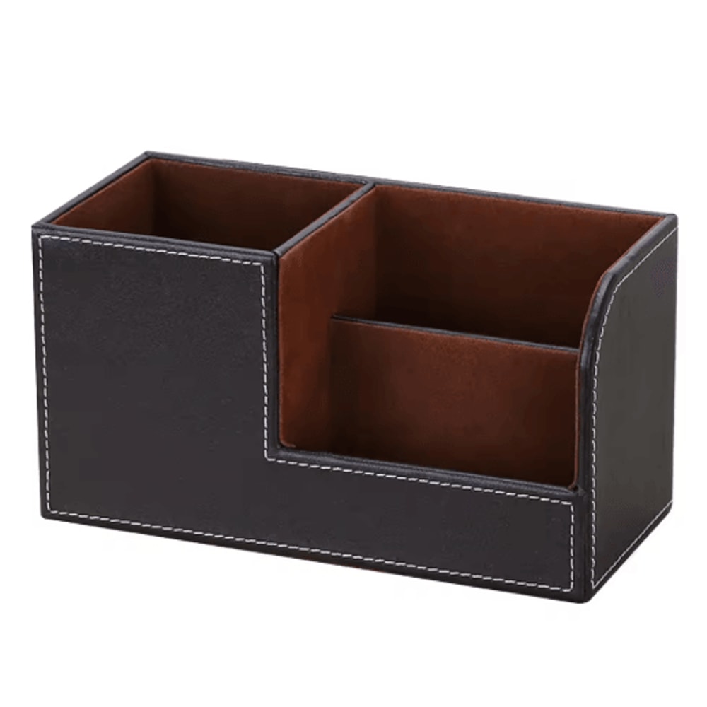 High Grade PU Leather Desk Organizer With 3 Compartment Pen Holder Caddy 2