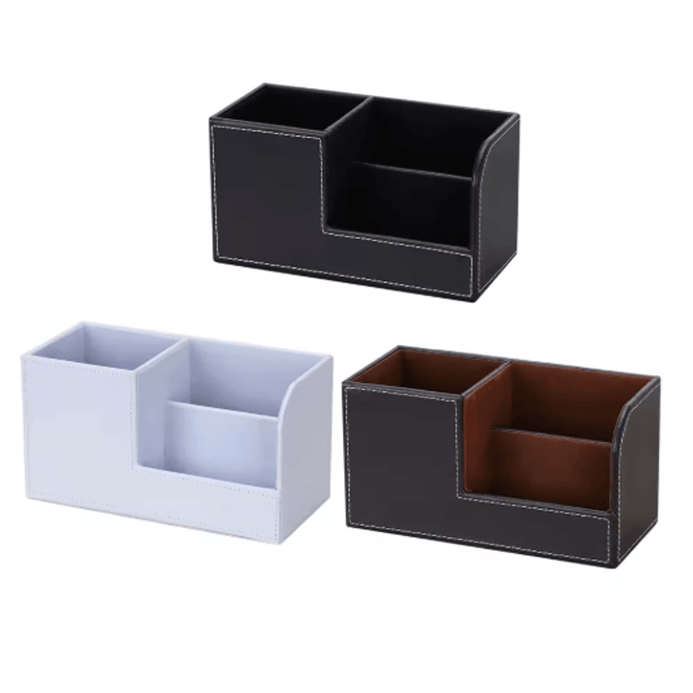 High Grade PU Leather Desk Organizer With 3 Compartment Pen Holder Caddy 4