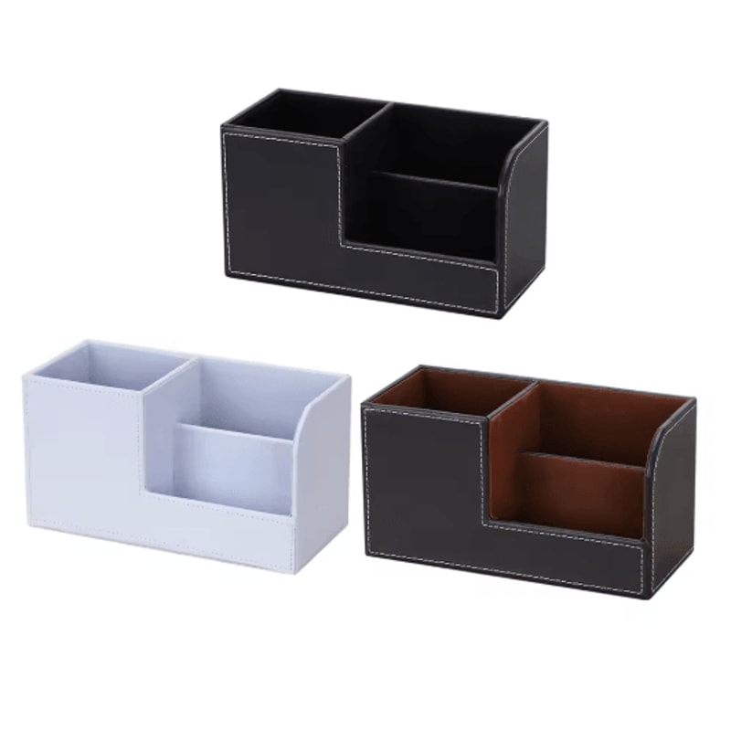 High Grade PU Leather Desk Organizer With 3 Compartment Pen Holder Caddy 4