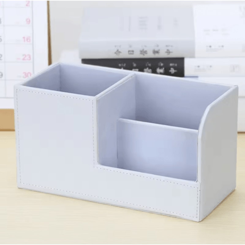 High Grade PU Leather Desk Organizer With 3 Compartment Pen Holder Caddy 5