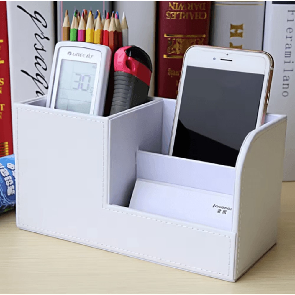 High Grade PU Leather Desk Organizer With 3 Compartment Pen Holder Caddy 7