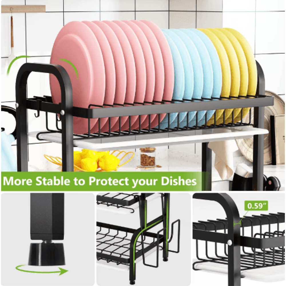 3 Tier Dish Drying Rack With Drainboard Tray Utensil Holder Kitchen Counter Organizer 3