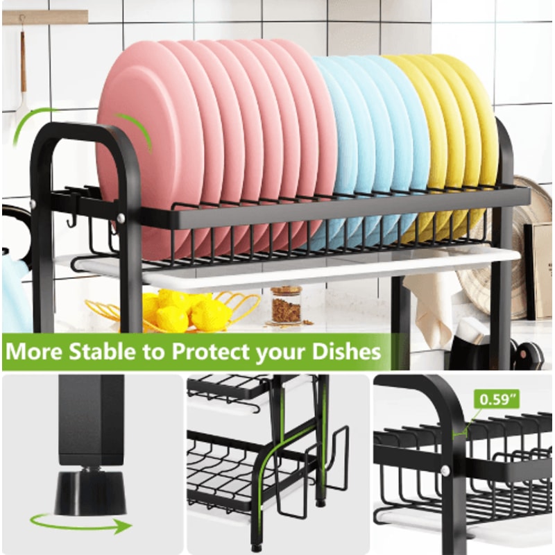3 Tier Dish Drying Rack With Drainboard Tray Utensil Holder Kitchen Counter Organizer 3