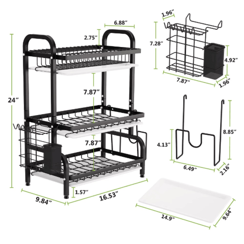 3 Tier Dish Drying Rack With Drainboard Tray Utensil Holder Kitchen Counter Organizer 4