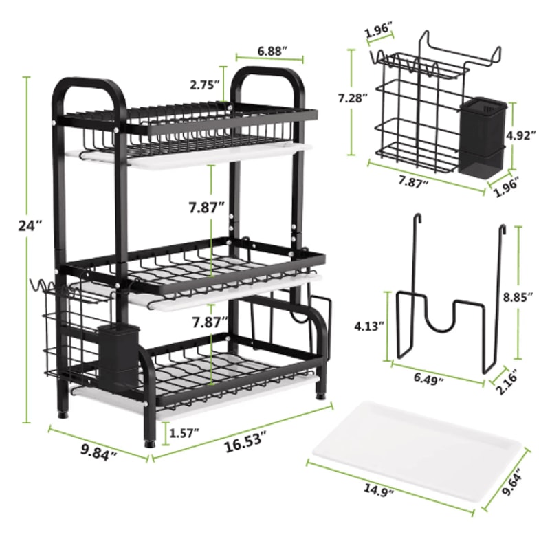 3 Tier Dish Drying Rack With Drainboard Tray Utensil Holder Kitchen Counter Organizer 4