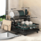 Double Tier Extendable Dish Drainer Large Capacity Adjustable Kitchen Countertop Rack 5