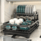 Double Tier Extendable Dish Drainer Large Capacity Adjustable Kitchen Countertop Rack 7