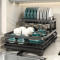 Double Tier Extendable Dish Drainer Large Capacity Adjustable Kitchen Countertop Rack 7