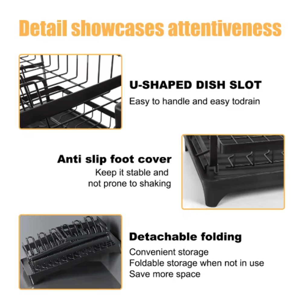 2 Tier Stainless Steel Dish Drying Rack With Drainboard Kitchen Counter Organizer Set 4