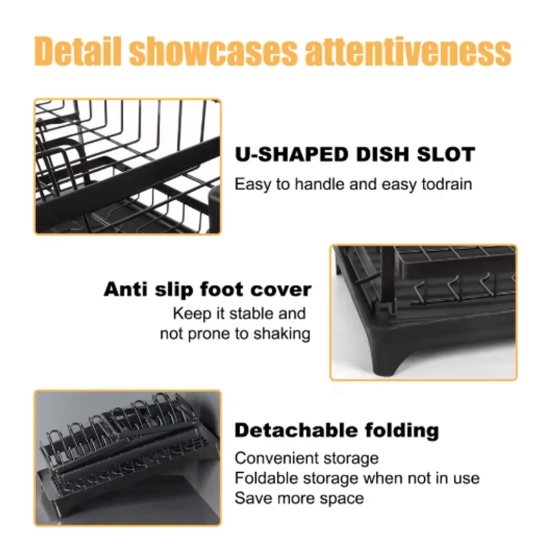 2 Tier Stainless Steel Dish Drying Rack With Drainboard Kitchen Counter Organizer Set 4