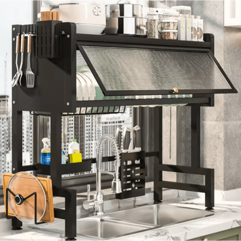 3 Tier Over The Sink Dish Drying Rack With Cover Large Kitchen Drain Shelf Storage System 5