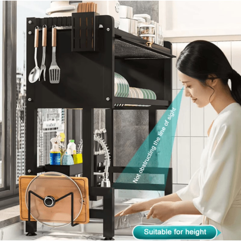 3 Tier Over The Sink Dish Drying Rack With Cover Large Kitchen Drain Shelf Storage System 0