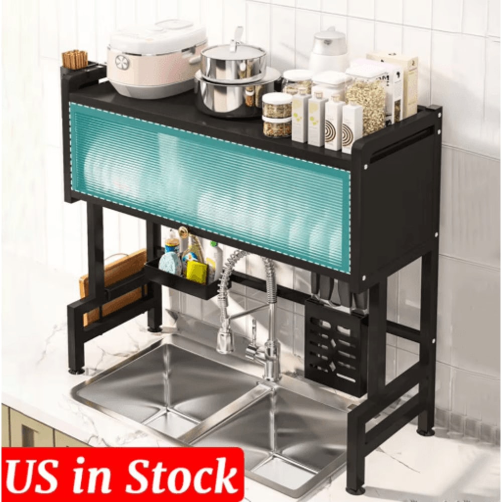 3 Tier Over The Sink Dish Drying Rack With Cover Large Kitchen Drain Shelf Storage System 6