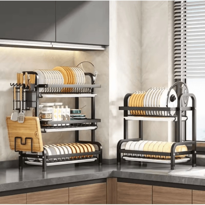 Multifunctional Multi Layer Dish Rack Portable Kitchen Countertop Storage Drain Shelf 7