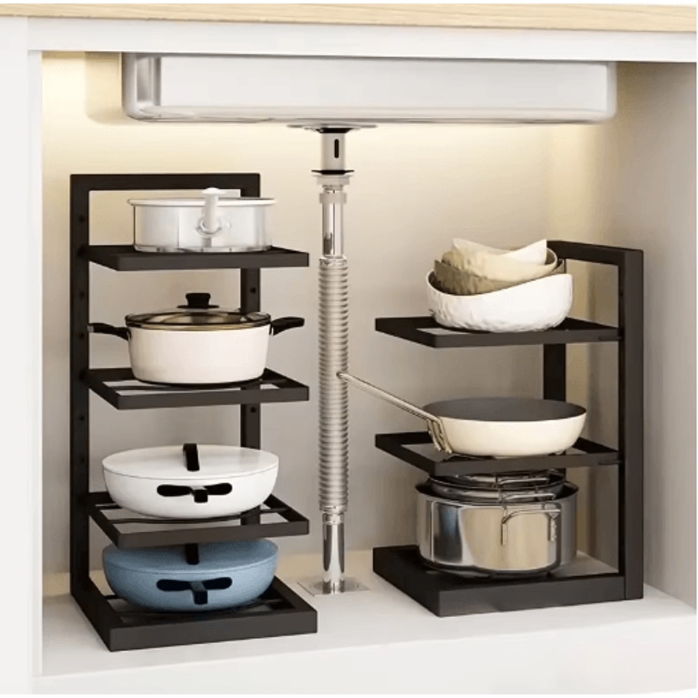 Height Adjustable Stainless Steel Pot Rack 3 To 4 Layer Under Sink Cabinet Organizer 3
