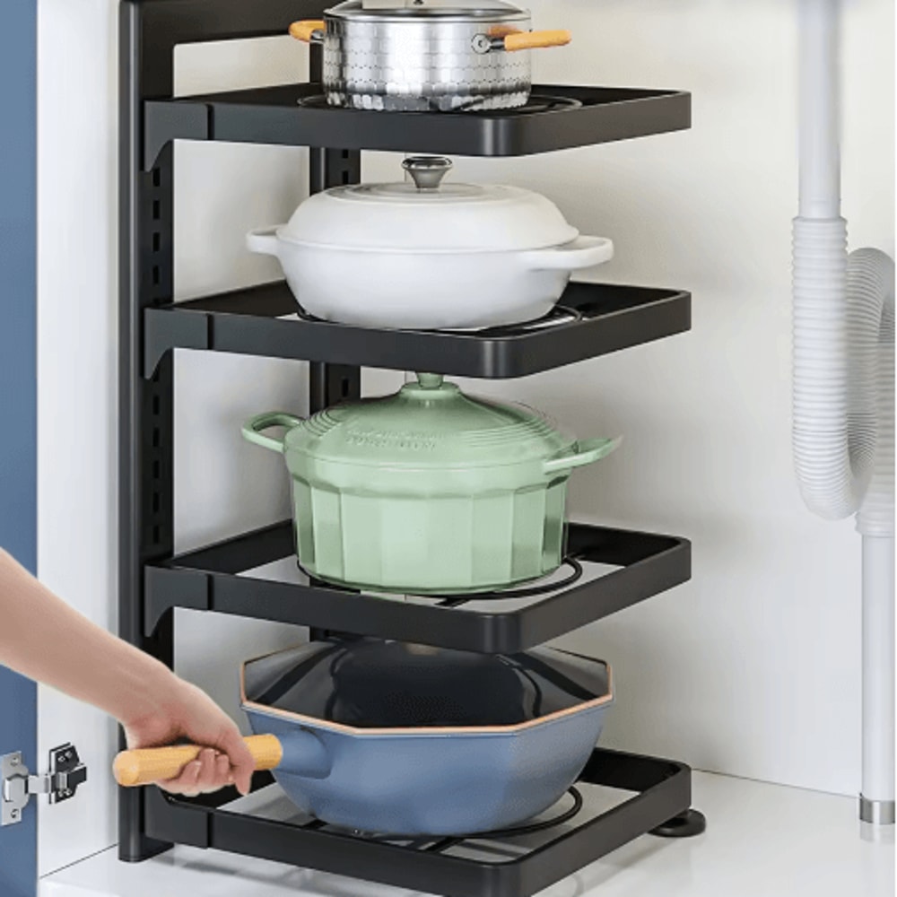 Height Adjustable Stainless Steel Pot Rack 3 To 4 Layer Under Sink Cabinet Organizer 6