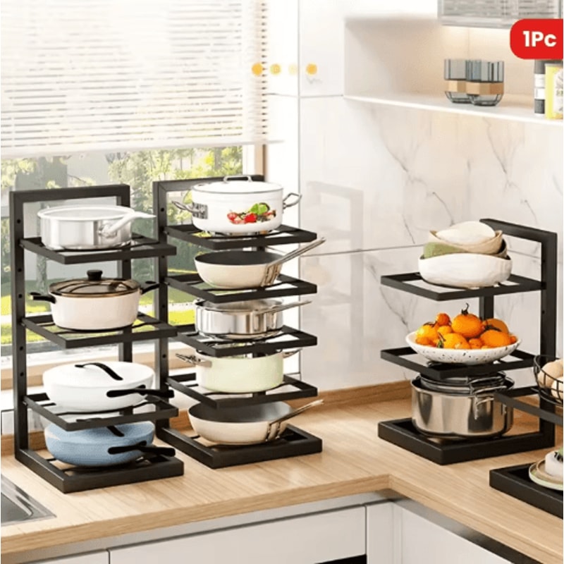Height Adjustable Stainless Steel Pot Rack 3 To 4 Layer Under Sink Cabinet Organizer 0