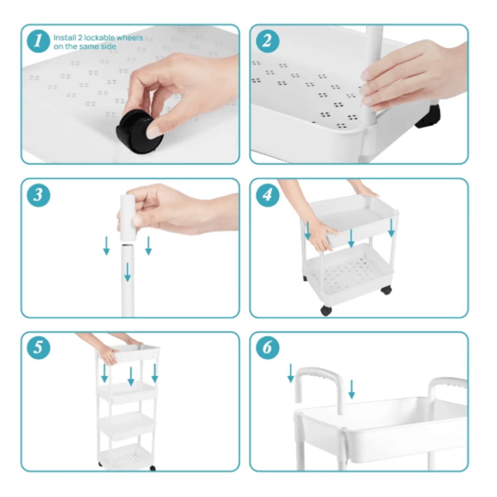 Plastic Rolling Utility Cart With Handle Multi Purpose Movable Storage Organizer 2