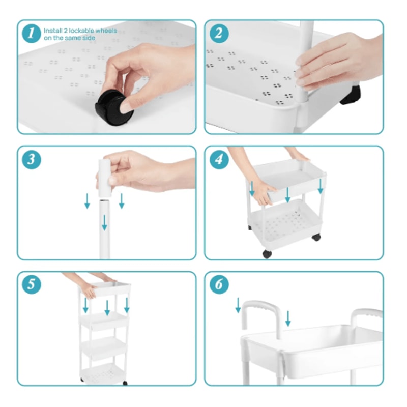 Plastic Rolling Utility Cart With Handle Multi Purpose Movable Storage Organizer 2