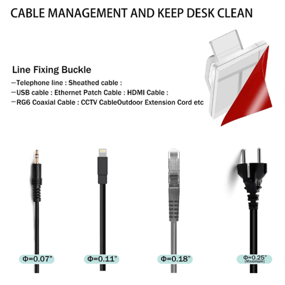 50PCS Cable Organizer Clips Adhesive USB Cord Holder Wall Mount Set 4