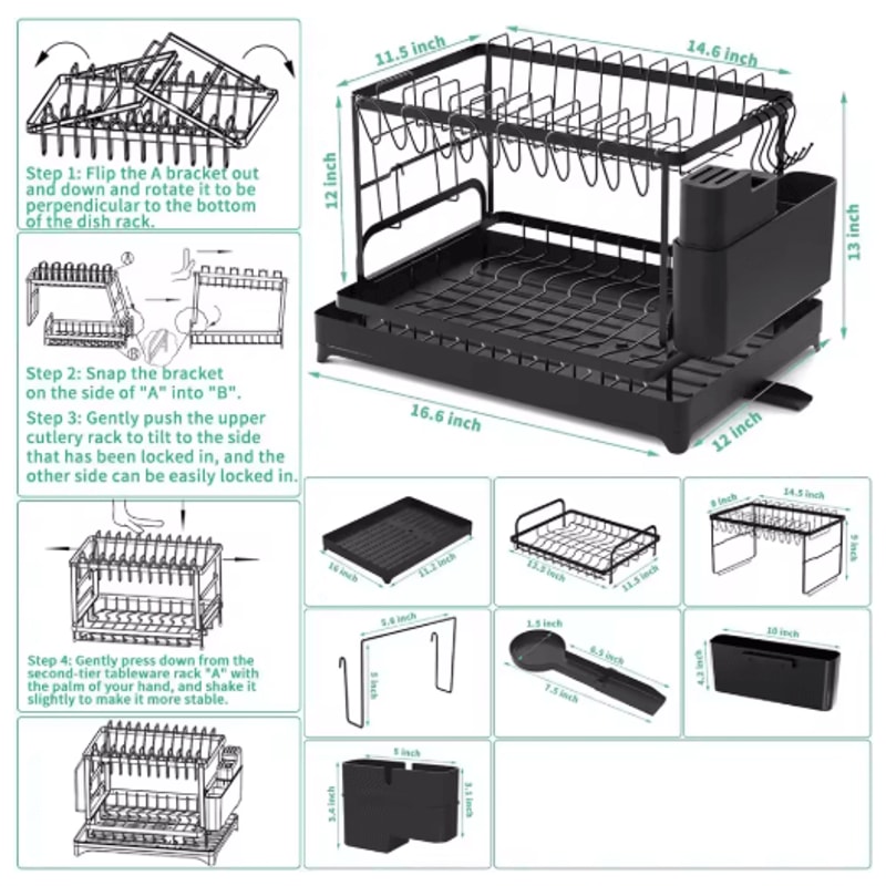 Rust Resistant Double Layer Dish Rack With Drain Tray Knife Storage Organizer 3