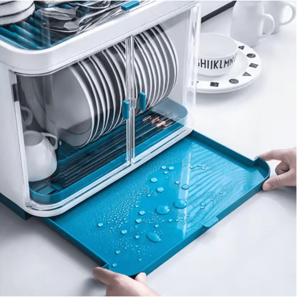 2 Layer Dish Drying Rack With Lid Cover Covered Kitchen Cutlery Organizer 2