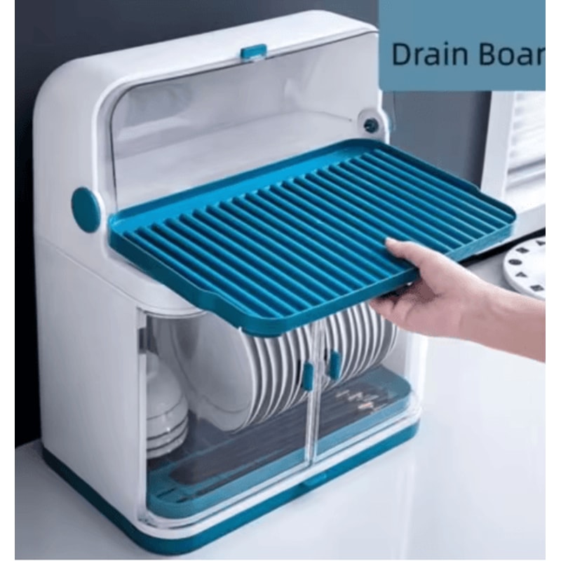 2 Layer Dish Drying Rack With Lid Cover Covered Kitchen Cutlery Organizer 4