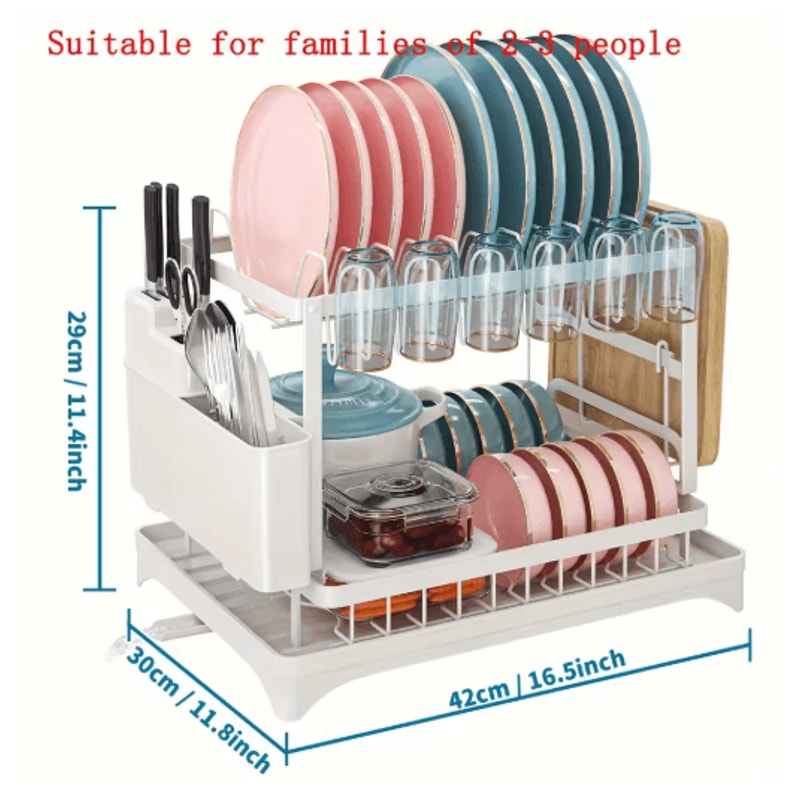 2 Tier Large Stainless Steel Dish Drying Rack With Drainboard Kitchen Counter Dish Cup Drainer 1