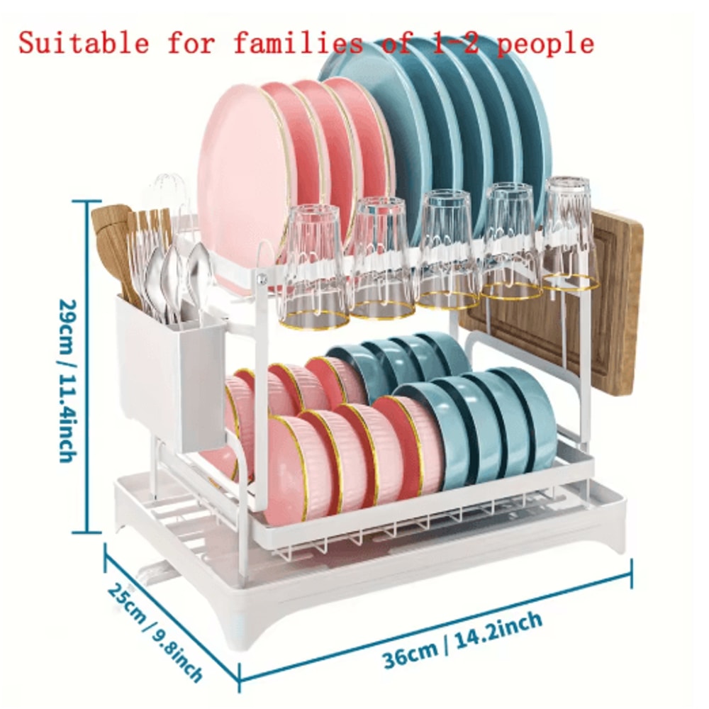 2 Tier Large Stainless Steel Dish Drying Rack With Drainboard Kitchen Counter Dish Cup Drainer 3