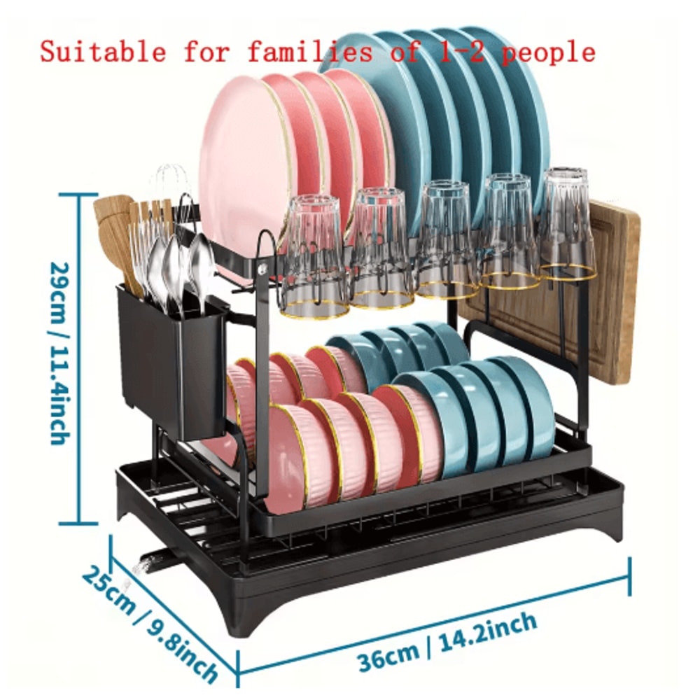2 Tier Large Stainless Steel Dish Drying Rack With Drainboard Kitchen Counter Dish Cup Drainer 4
