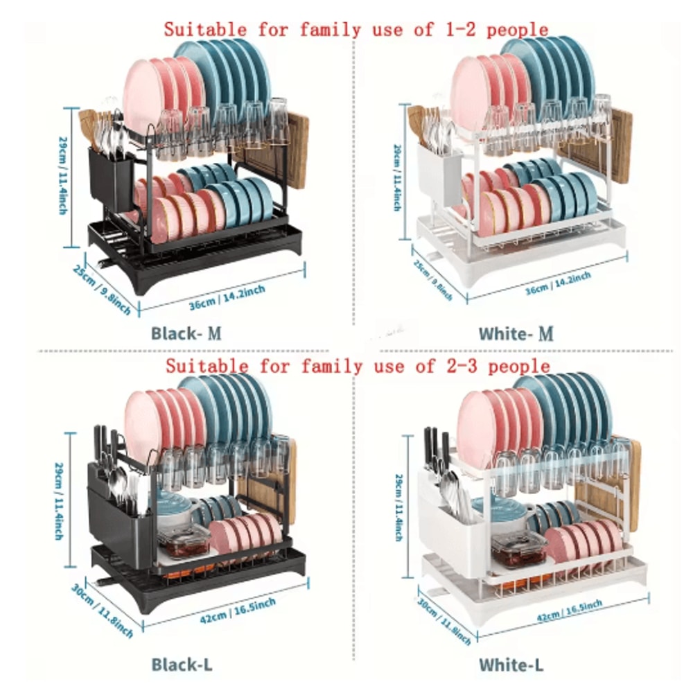 2 Tier Large Stainless Steel Dish Drying Rack With Drainboard Kitchen Counter Dish Cup Drainer 5