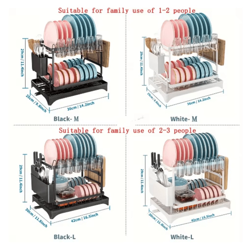 2 Tier Large Stainless Steel Dish Drying Rack With Drainboard Kitchen Counter Dish Cup Drainer 5
