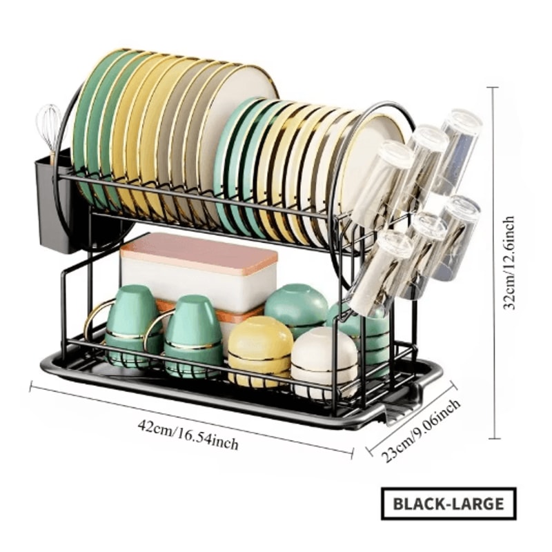 2 Tier Dish Drying Rack With Drain Board Kitchen Countertop Storage Set With Cup Cutlery Holder 2
