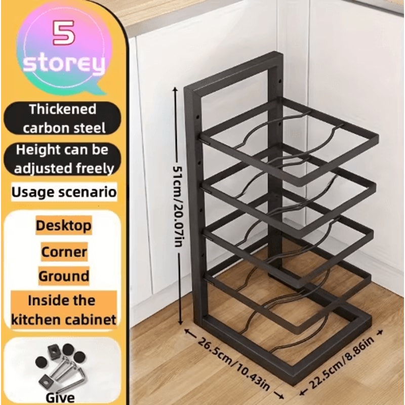 Adjustable Stainless Steel Pot Rack Organizer Multi Layer Kitchen Pot Pan Storage Rack 3