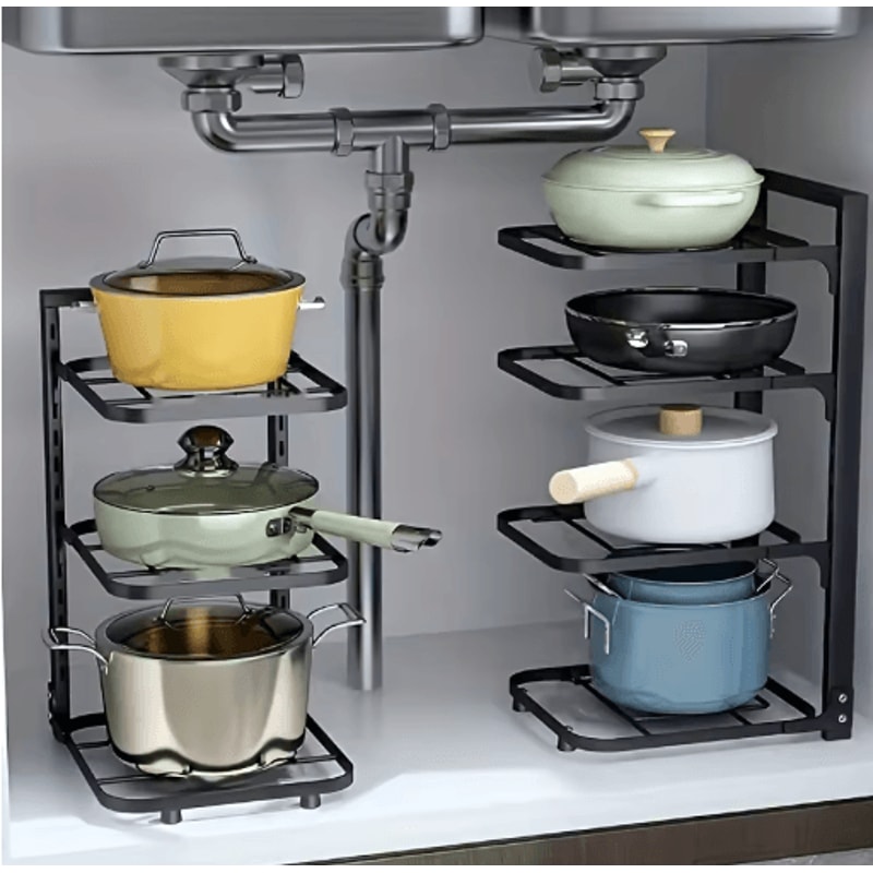 Adjustable Stainless Steel Pot Rack Organizer Multi Layer Kitchen Pot Pan Storage Rack 0