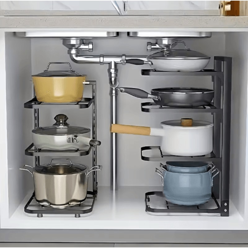 Adjustable Stainless Steel Pot Rack Organizer Multi Layer Kitchen Pot Pan Storage Rack 13