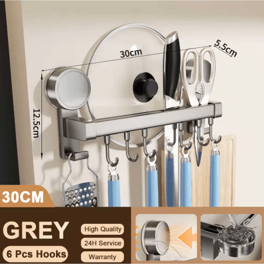 Wall Mounted Kitchen Hook Rack No Drill Utensil Hanger Rail With Chopping Board Holder 3