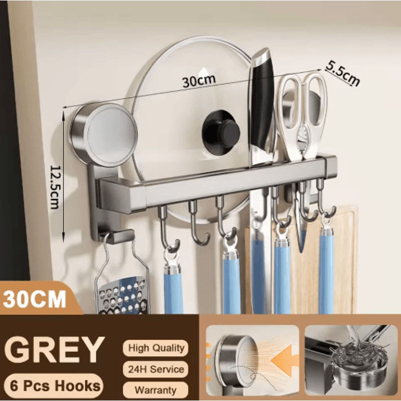 Wall Mounted Kitchen Hook Rack No Drill Utensil Hanger Rail With Chopping Board Holder 3