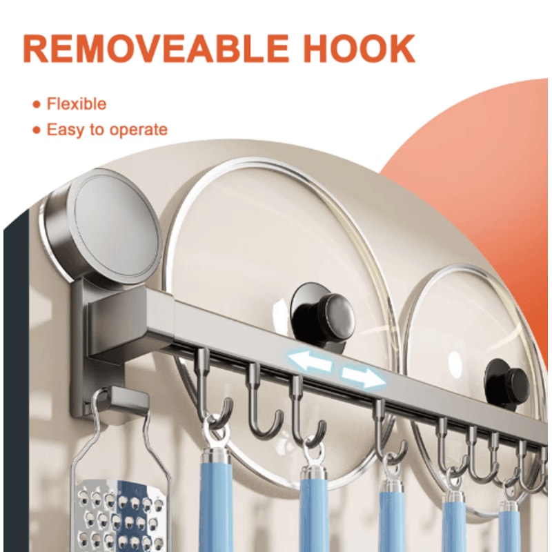 Wall Mounted Kitchen Hook Rack No Drill Utensil Hanger Rail With Chopping Board Holder 4