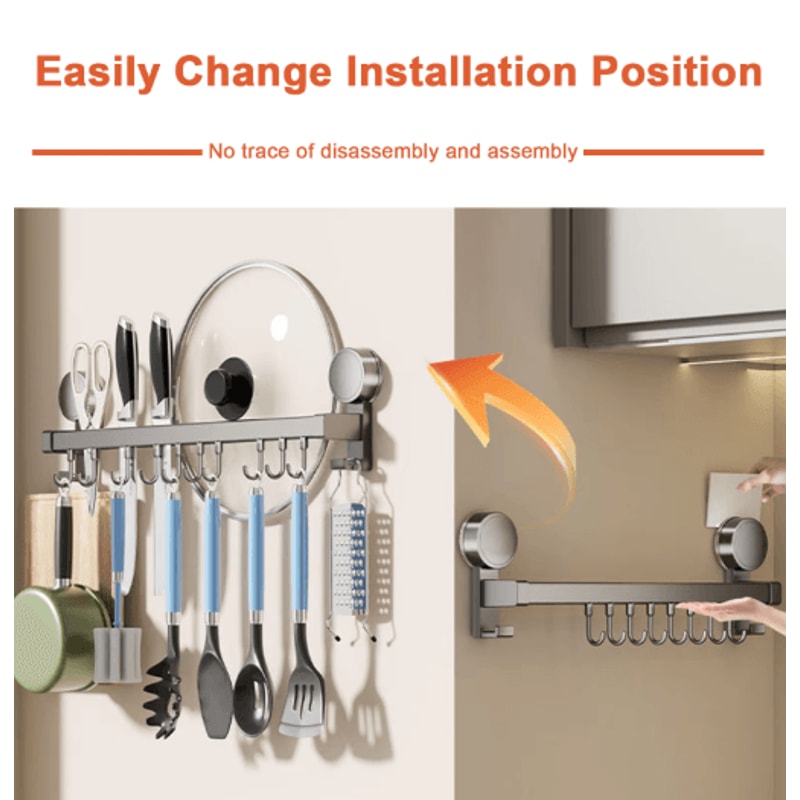 Wall Mounted Kitchen Hook Rack No Drill Utensil Hanger Rail With Chopping Board Holder 5